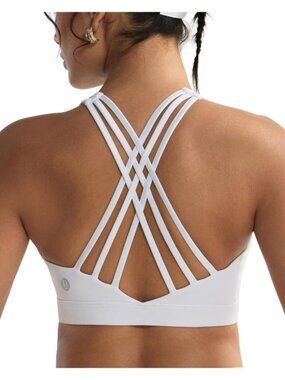 Women's White Sports Bras High Impact Cross Back Molded Cup Running Bra